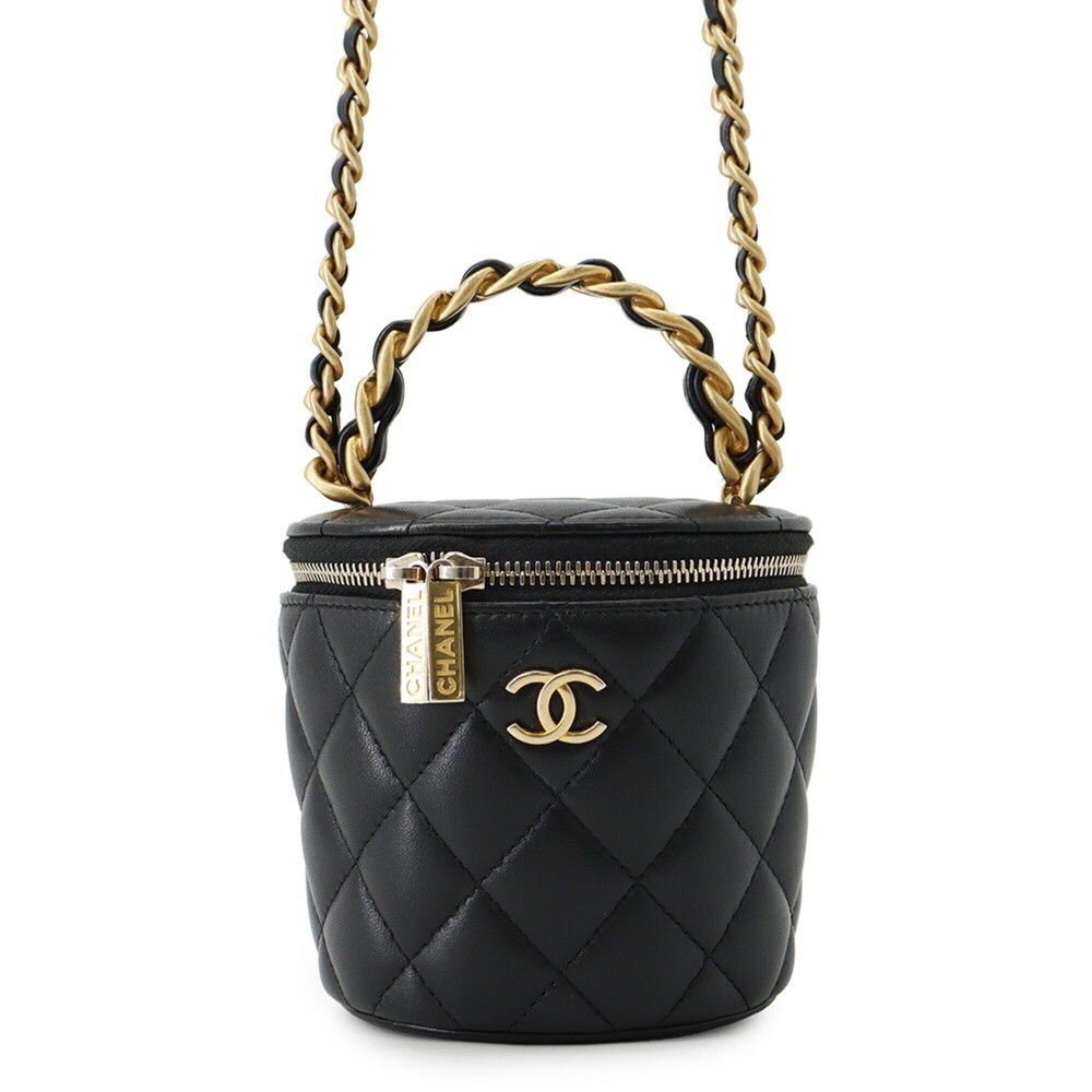 Chanel Chain Shoulder Bag, Coco Mark, Matelassé Vanity Case, Lambskin, Black,...